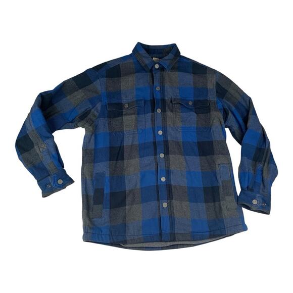 Duluth Trading Co mens medium Blue Gray plaid Button Down Shirt jacket heavy - Picture 1 of 12